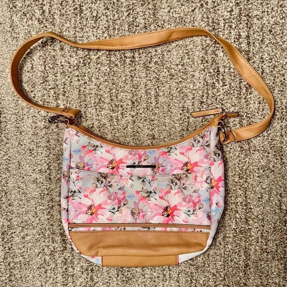 Rosetti Women's Pink Brown Floral Design Leather Handbang - Picture 1 of 10